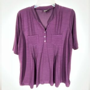 Elie McCarthy Women’s Purple Short Sleeve Casual Blouse | 2X